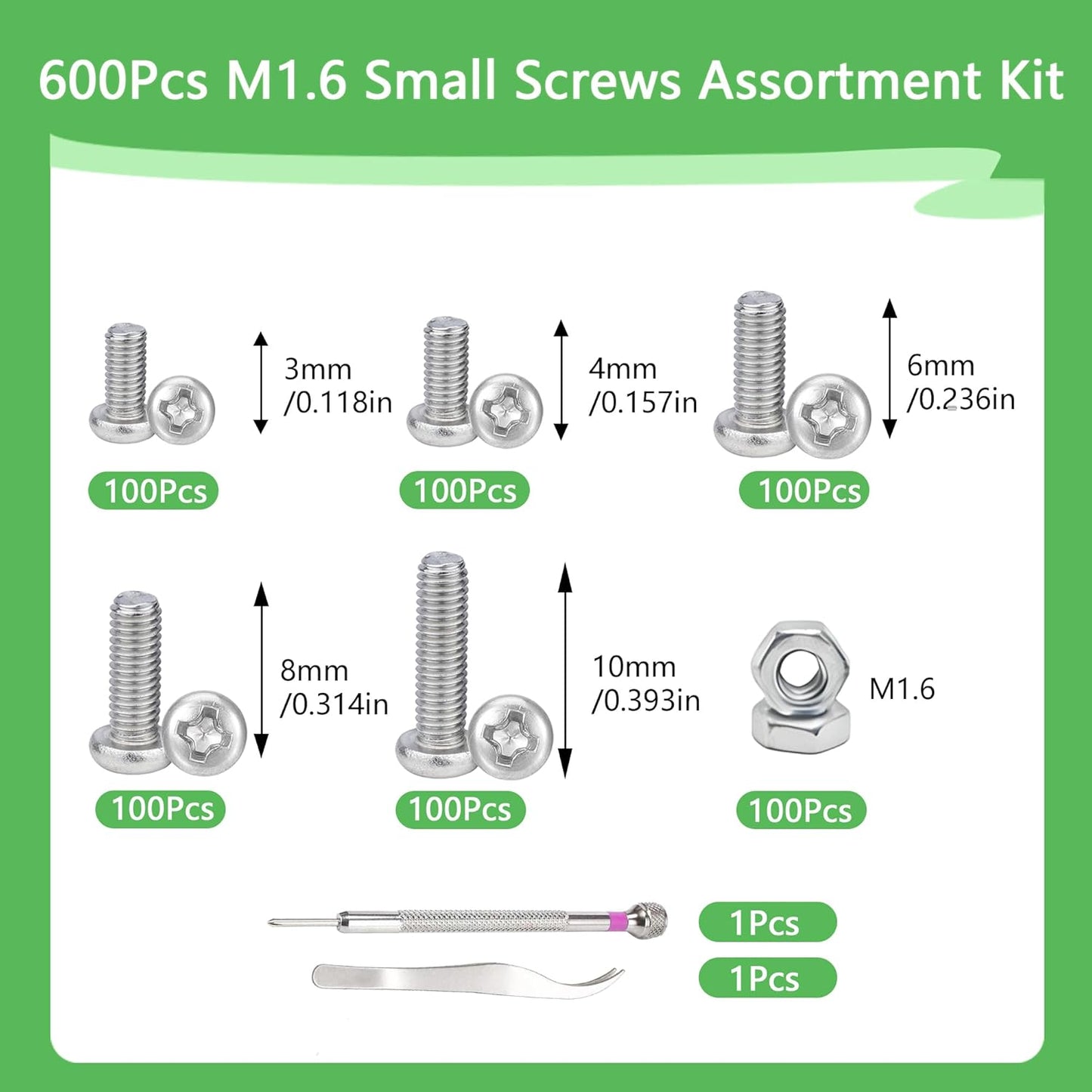 Set 600 tuercas métricas M1.0 surtido para relojes y electrónica