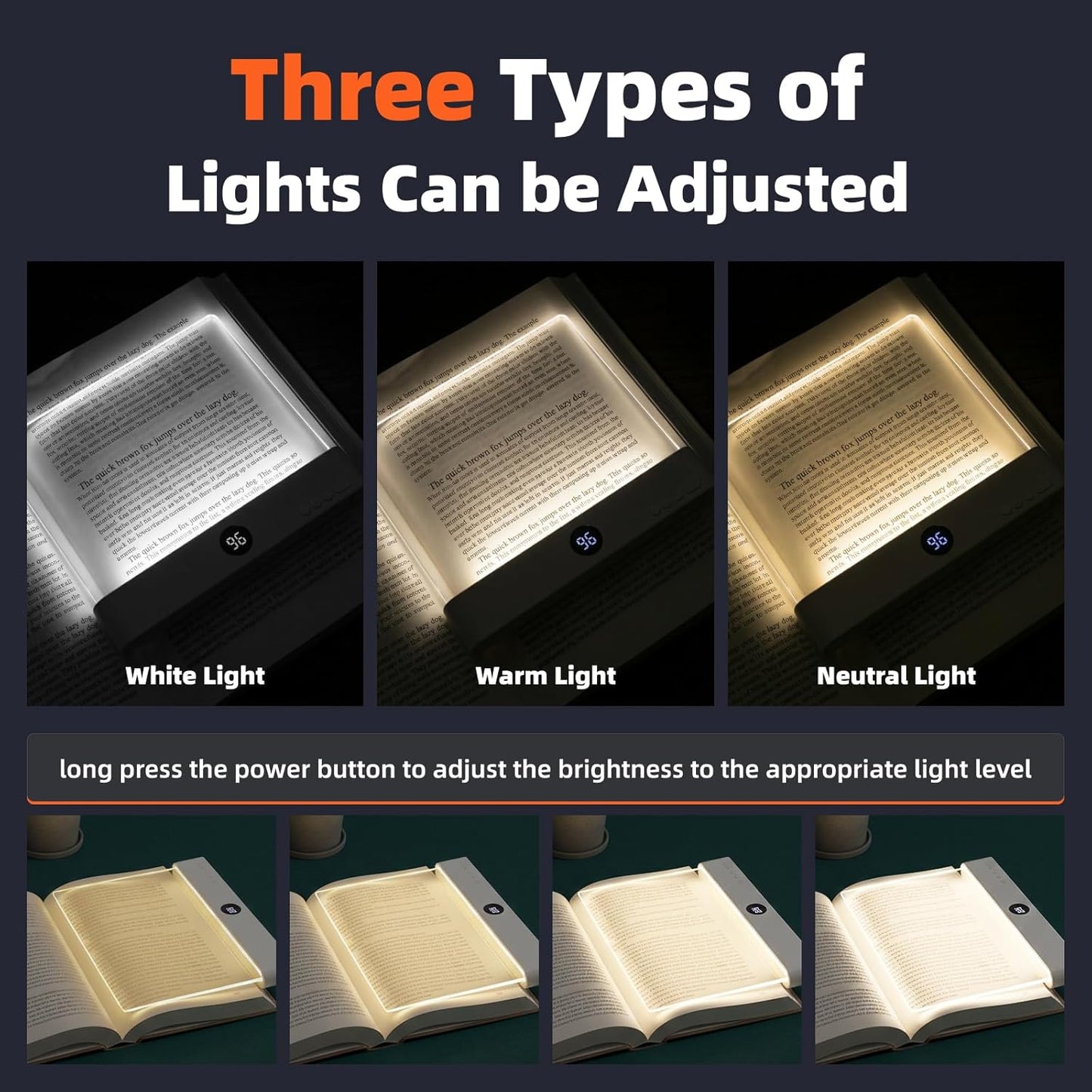 Lámpara de lectura LED recargable con 3 luces de clip
