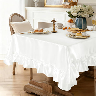 4 Pzas Mantel Satén Blanco 60x102pulg Rectangular Festoneado