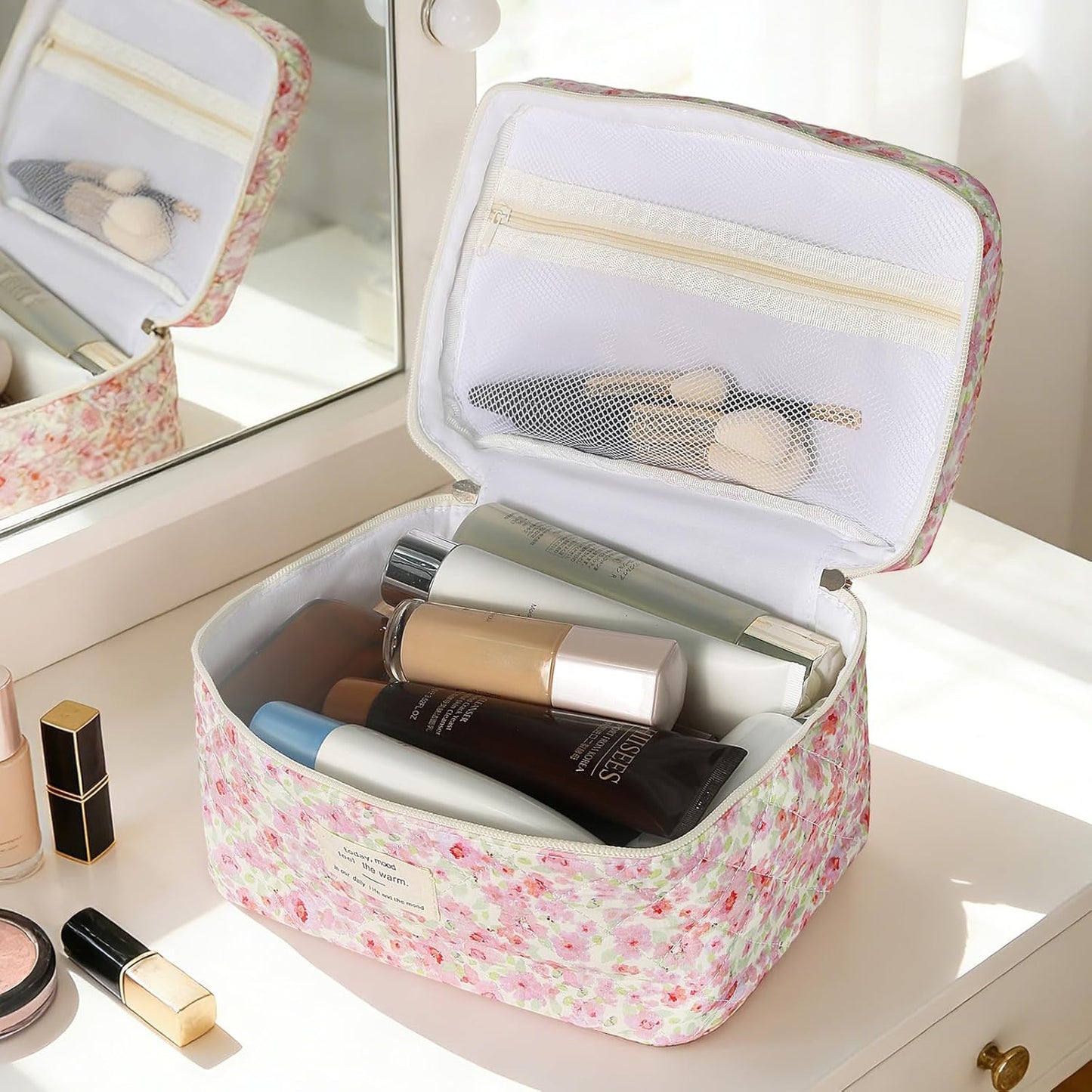 Bolsa maquillaje floral para mujer viaje