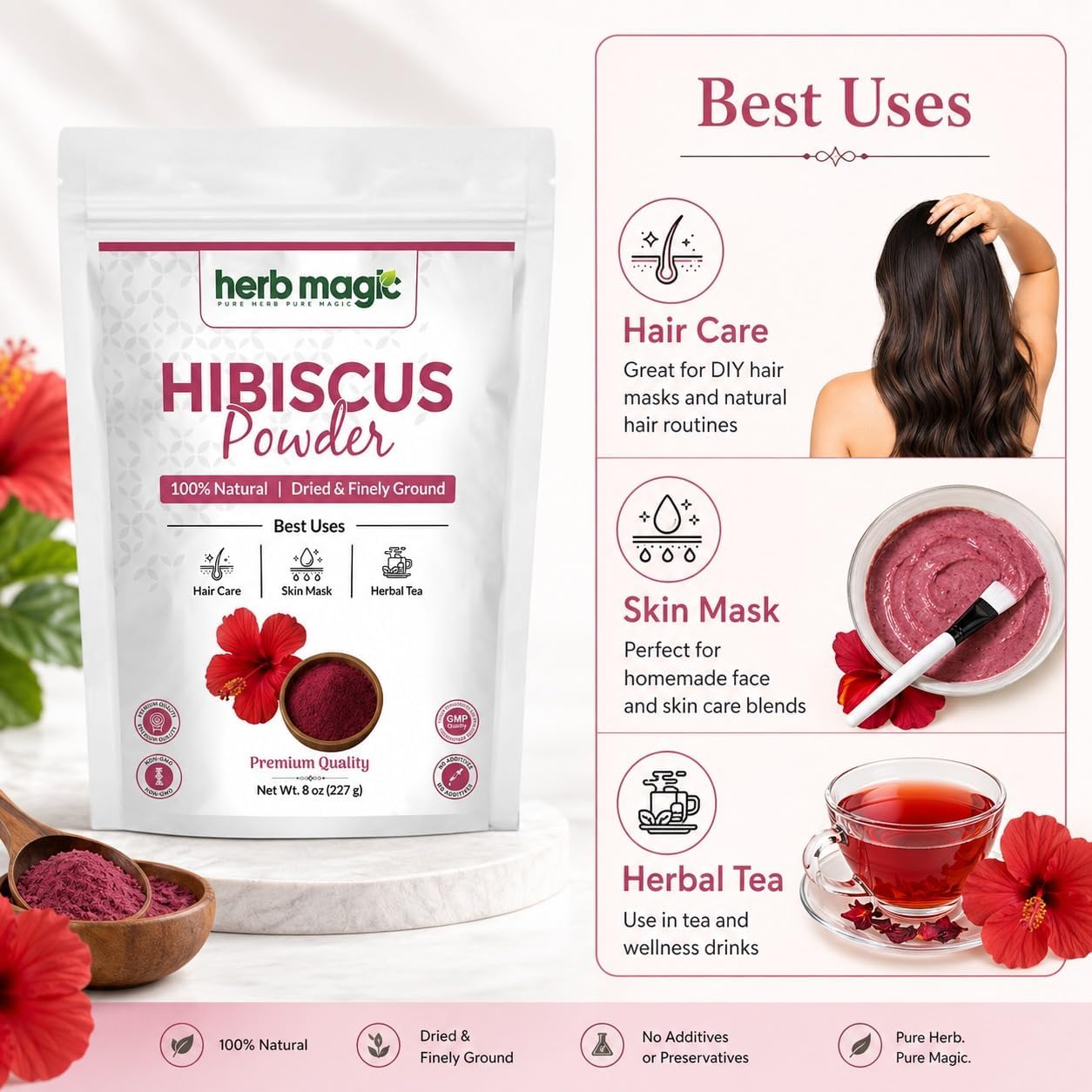 Polvo de hibisco 8oz para té, batidos y cuidado de cabello