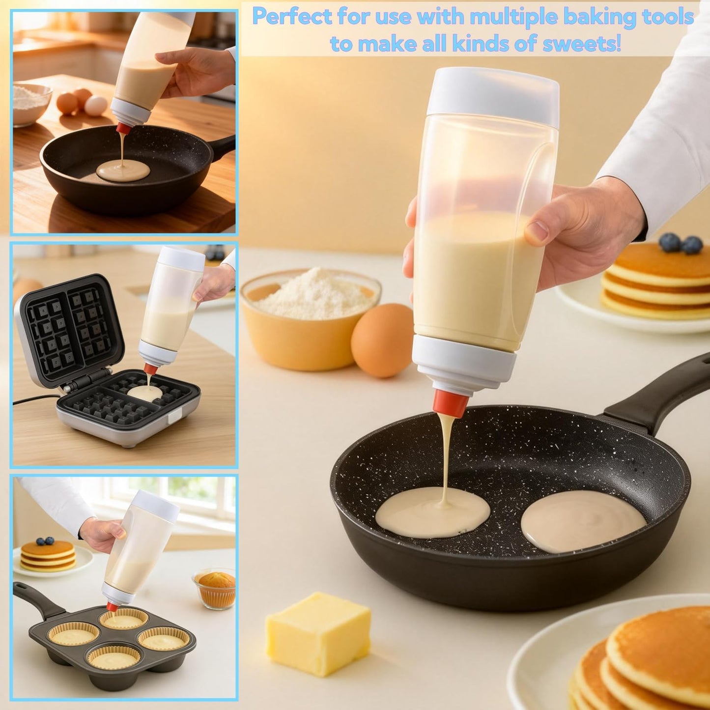 Dispensador de masa para panqueques con botella de 33 oz y accesorios