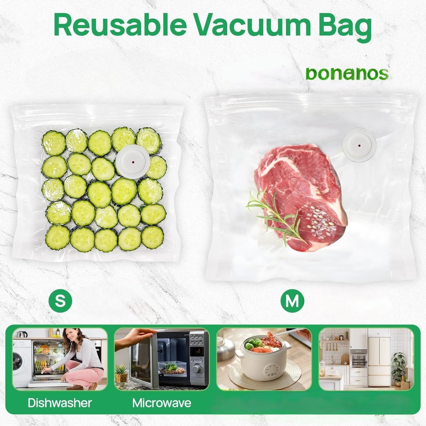 Bolsas selladoras al vacío compatibles con Chef Preserve reutilizables transparentes 5 piezas