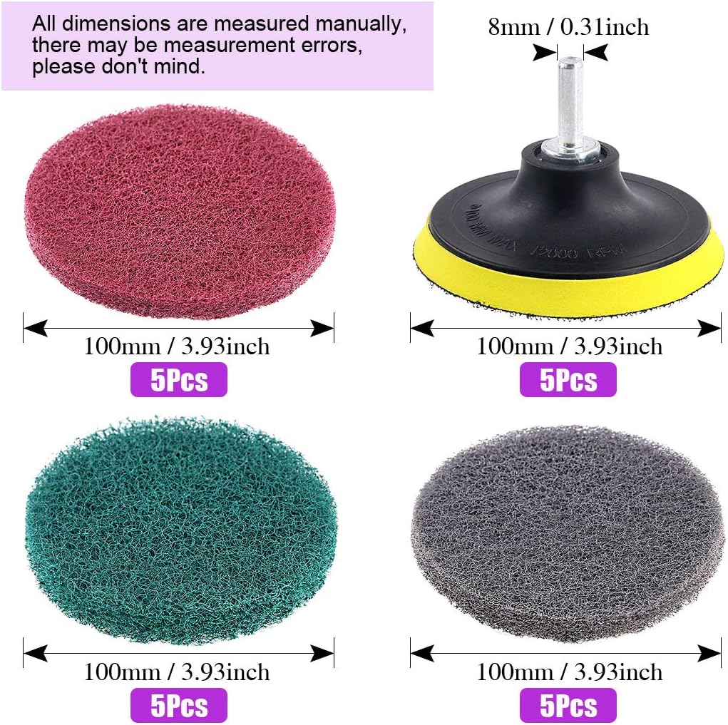 16 Almohadillas Limpieza 4pulg 3 Colores Cepillo Taladro Kit