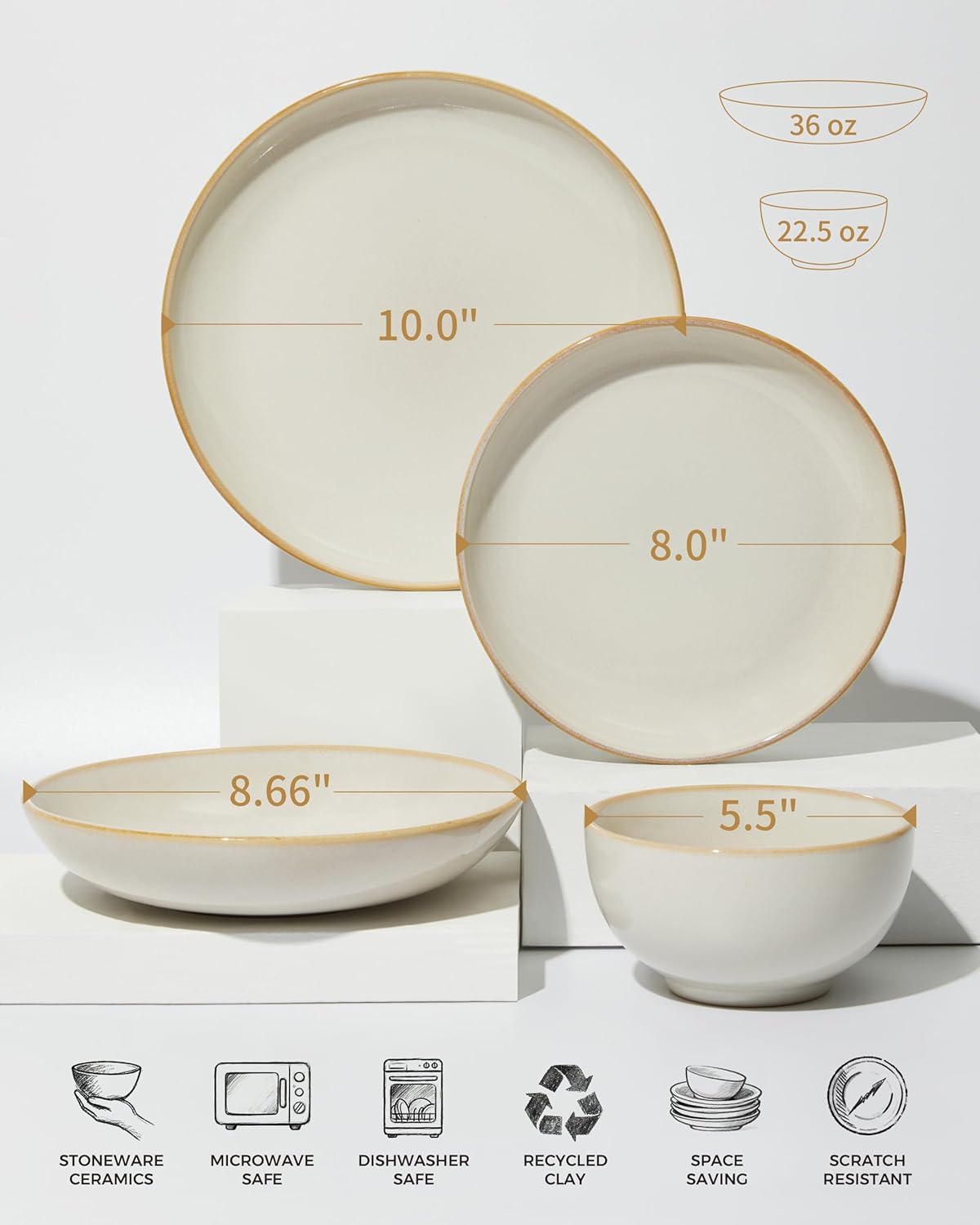 Set 16 Pzas Vajilla Cerámica Natural Earthyware Amarillo Blanco