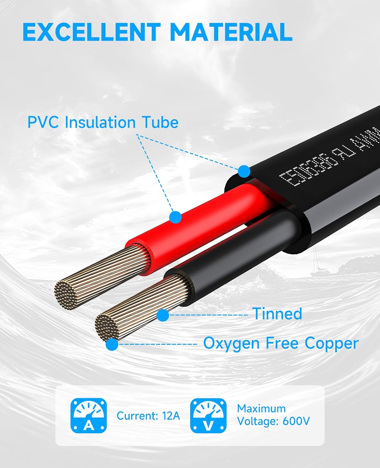 Cable eléctrico 18 AWG cobre estañado flexible UV resistente
