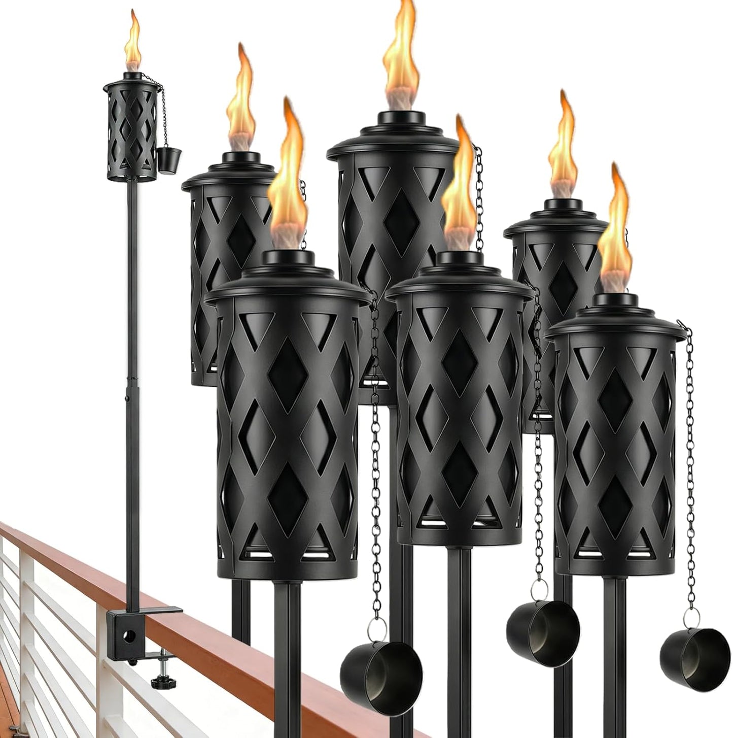 6 Antorchas Jardín Citronela 16oz Linternas Metal Ajustables
