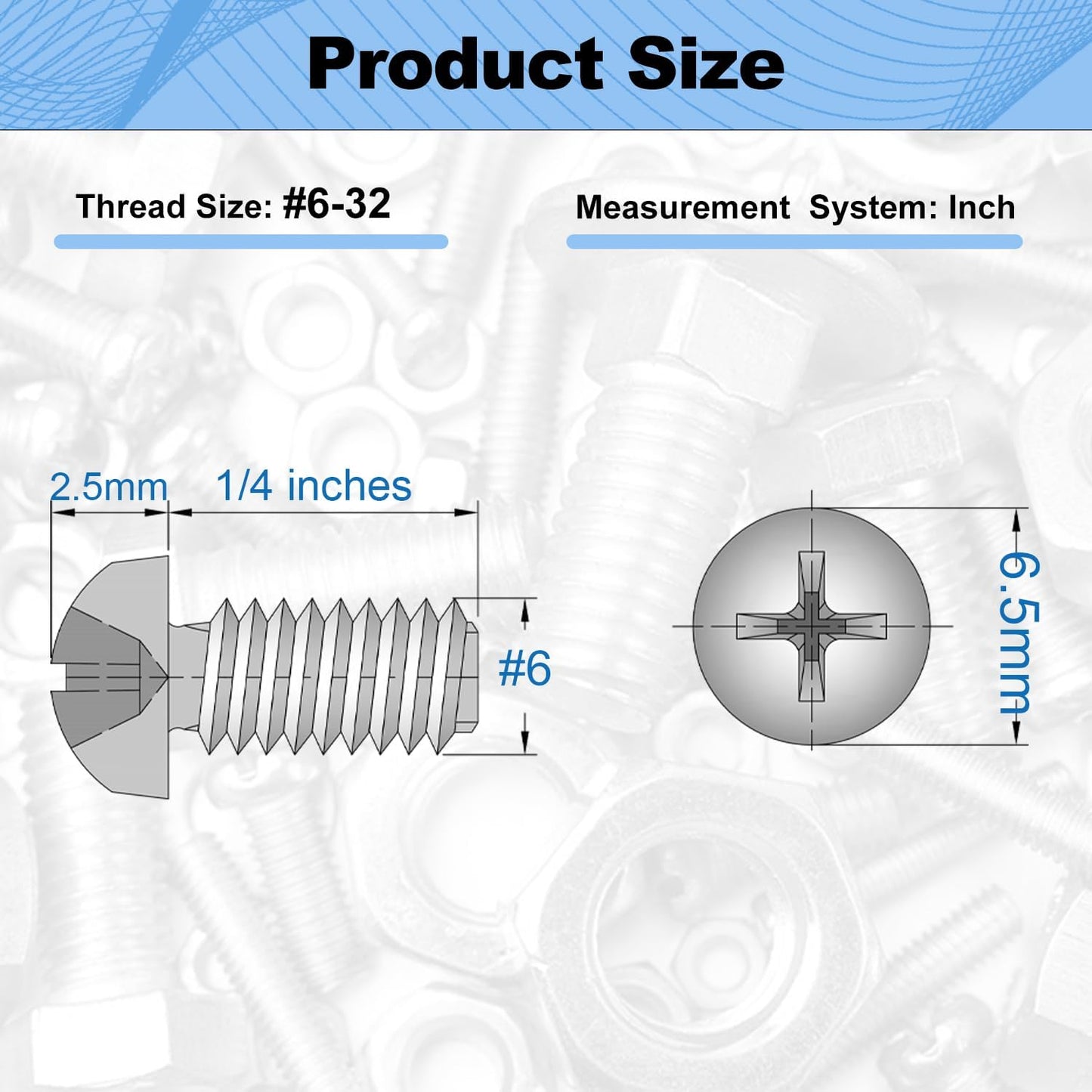 Tornillos #6-32x1/4 acero inox 304 cabeza Phillips