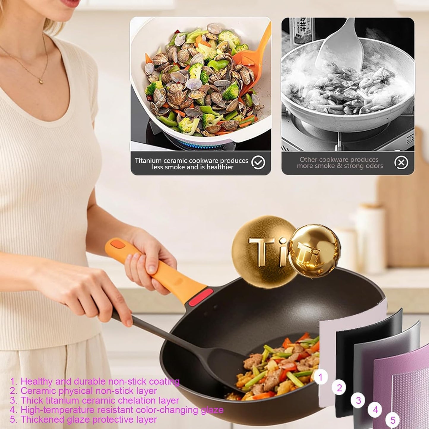 Sartén antiadherente titanio 12pulg con tapa vapor