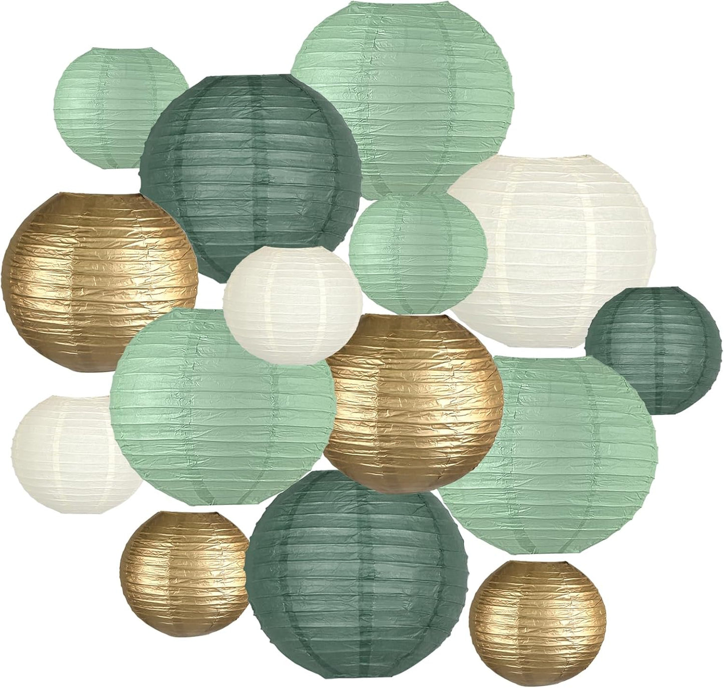 Linternas papel verde salvia dorado 6/8/10pulg decoración