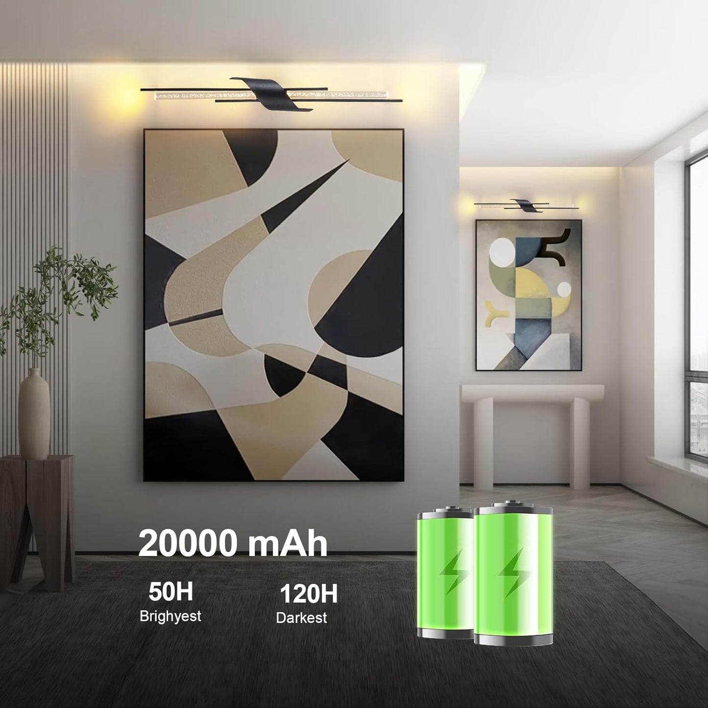 2 Apliques Pared LED Recargable 20000mAh Negro 33pulg
