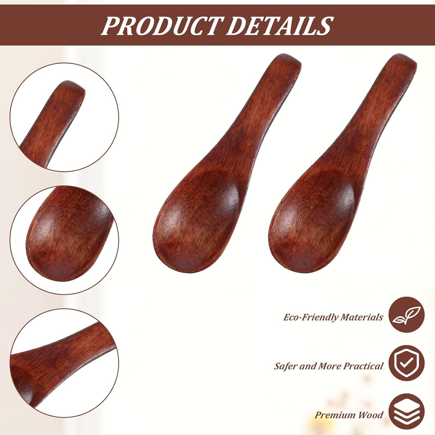 4 cucharas de madera pequeñas para especias, sal, azúcar y salsas