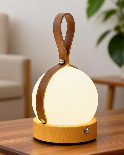 Luz nocturna madera natural con mango cuero 2000mAh recargable