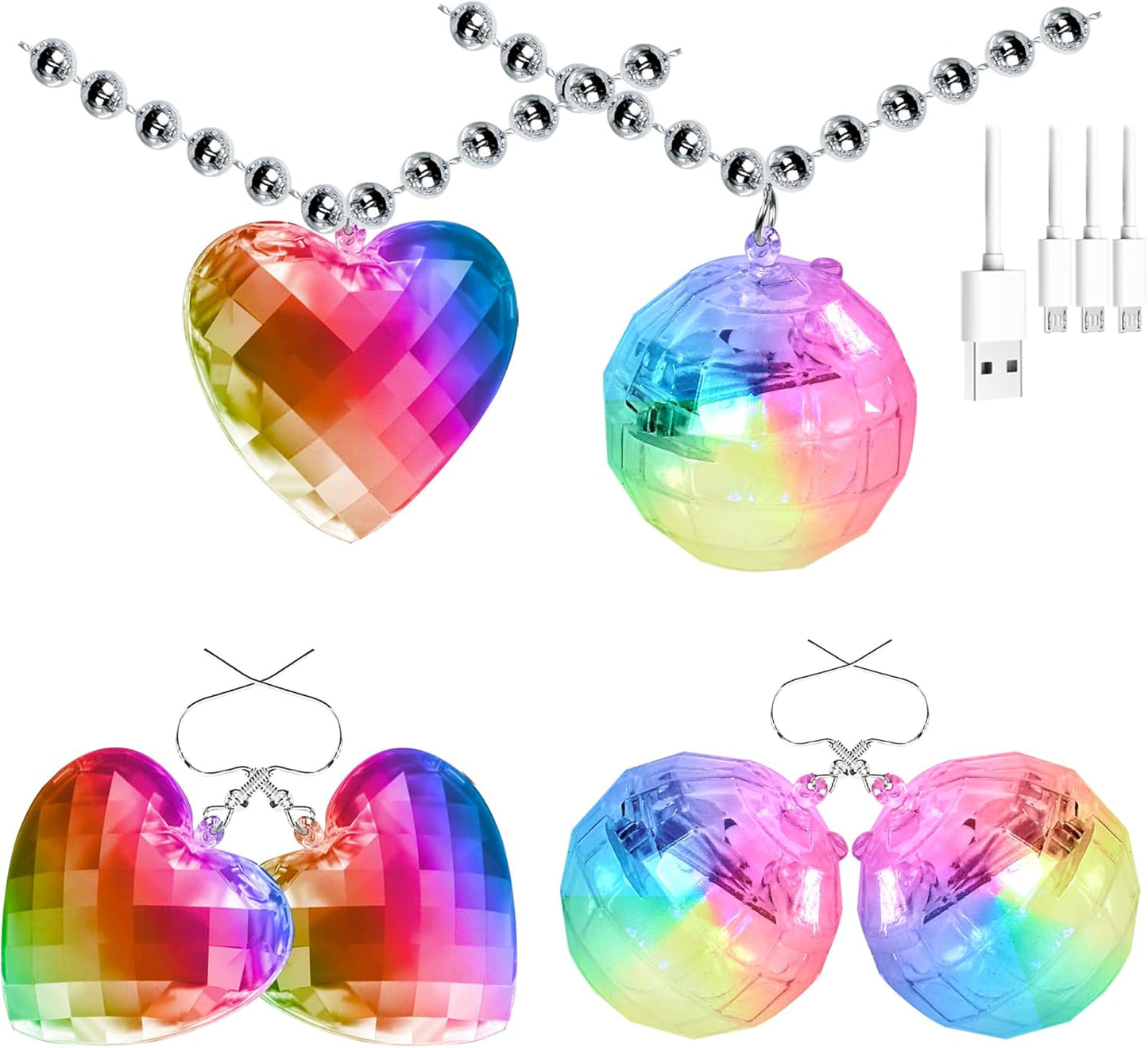 Aretes y collares LED recargables mujer 16 modos luz fiesta