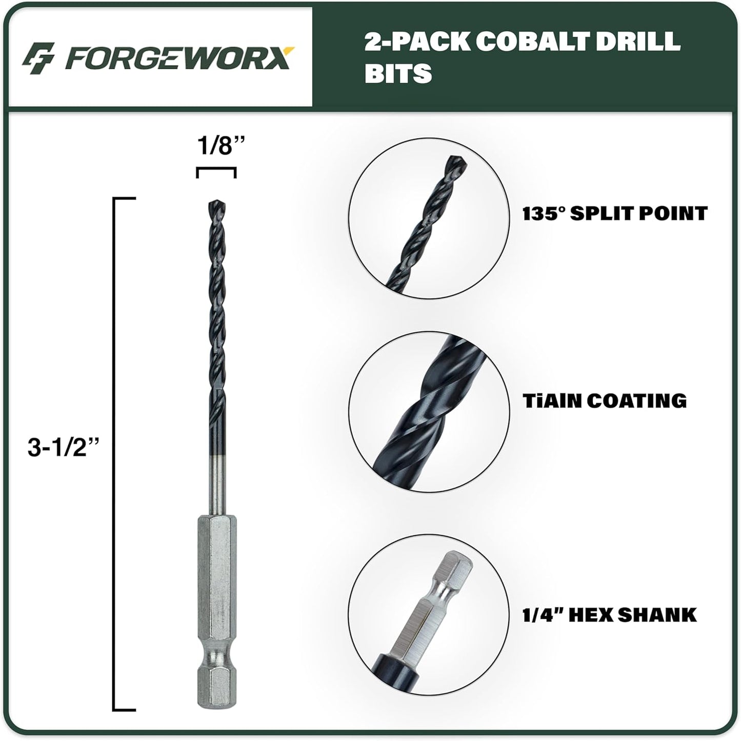 Set 2 brocas cobalto 1/8pulg para acero hierro fundido