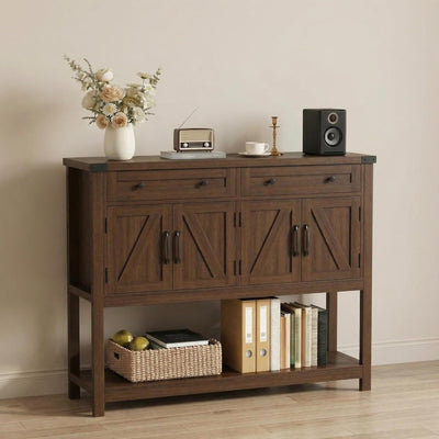 Armario rústico madera 47pulg con cajones y puertas granero