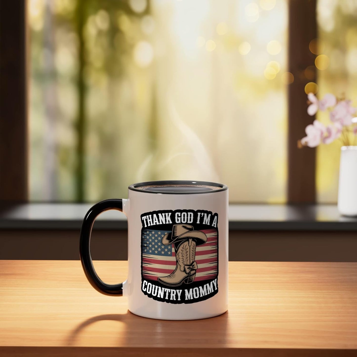 Taza cerámica bandera USA vaquero western madre del campo negro/blanco