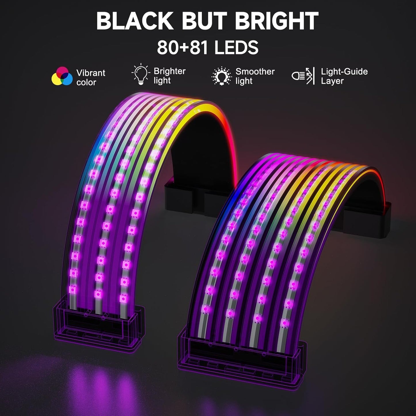 Tiras LED RGB negras para cables PCIE/12VHPWR GPU
