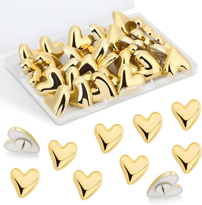 30 piezas de clavos para pizarra con forma de corazón dorado, imanes para refrigerador, clavos decorativos para tablero de corcho