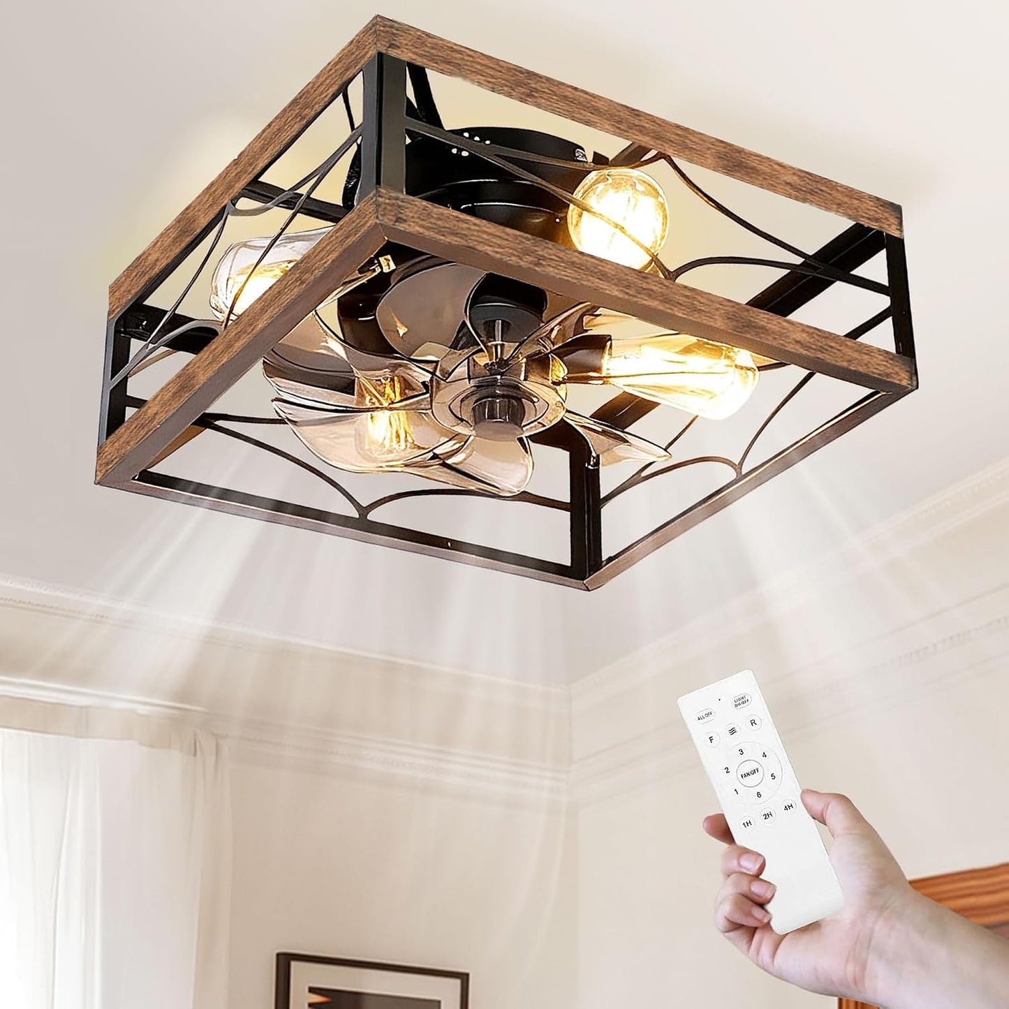 Ventilador techo enjaulado con luz 20pulg control remoto