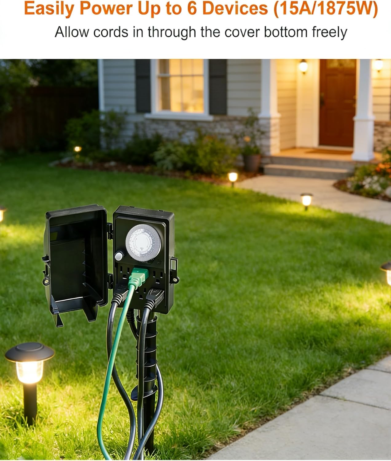 Temporizador eléctrico exterior 24h con enchufe múltiple