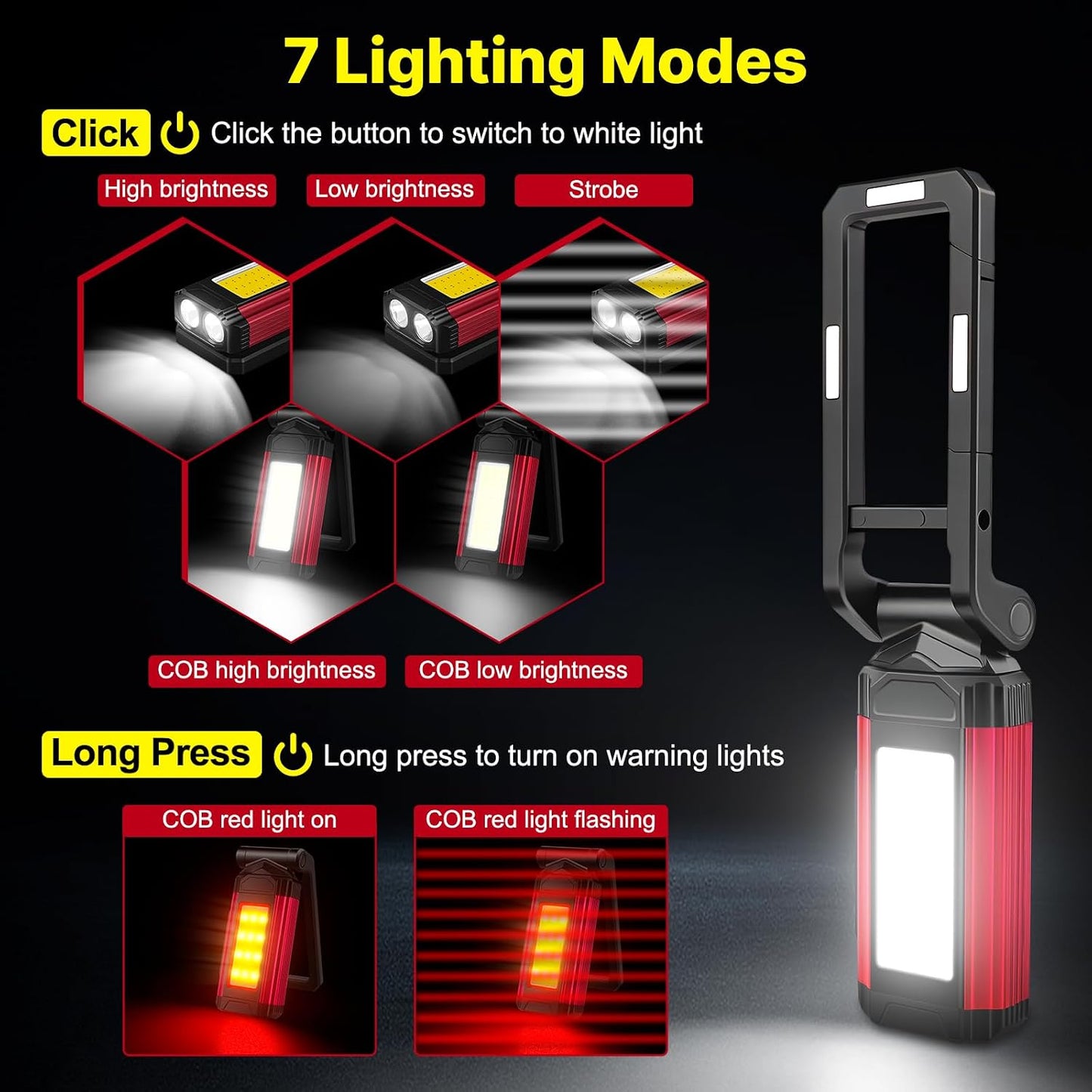 Linterna LED recargable 7 modos magnética para auto y camping