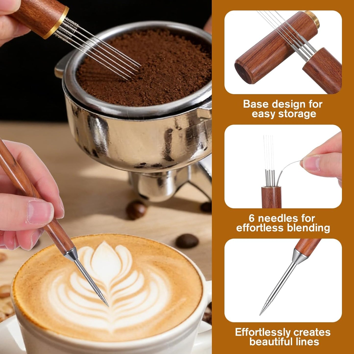 2 Herramientas Barista con Bolígrafo y Agitador Espresso 6 Agujas