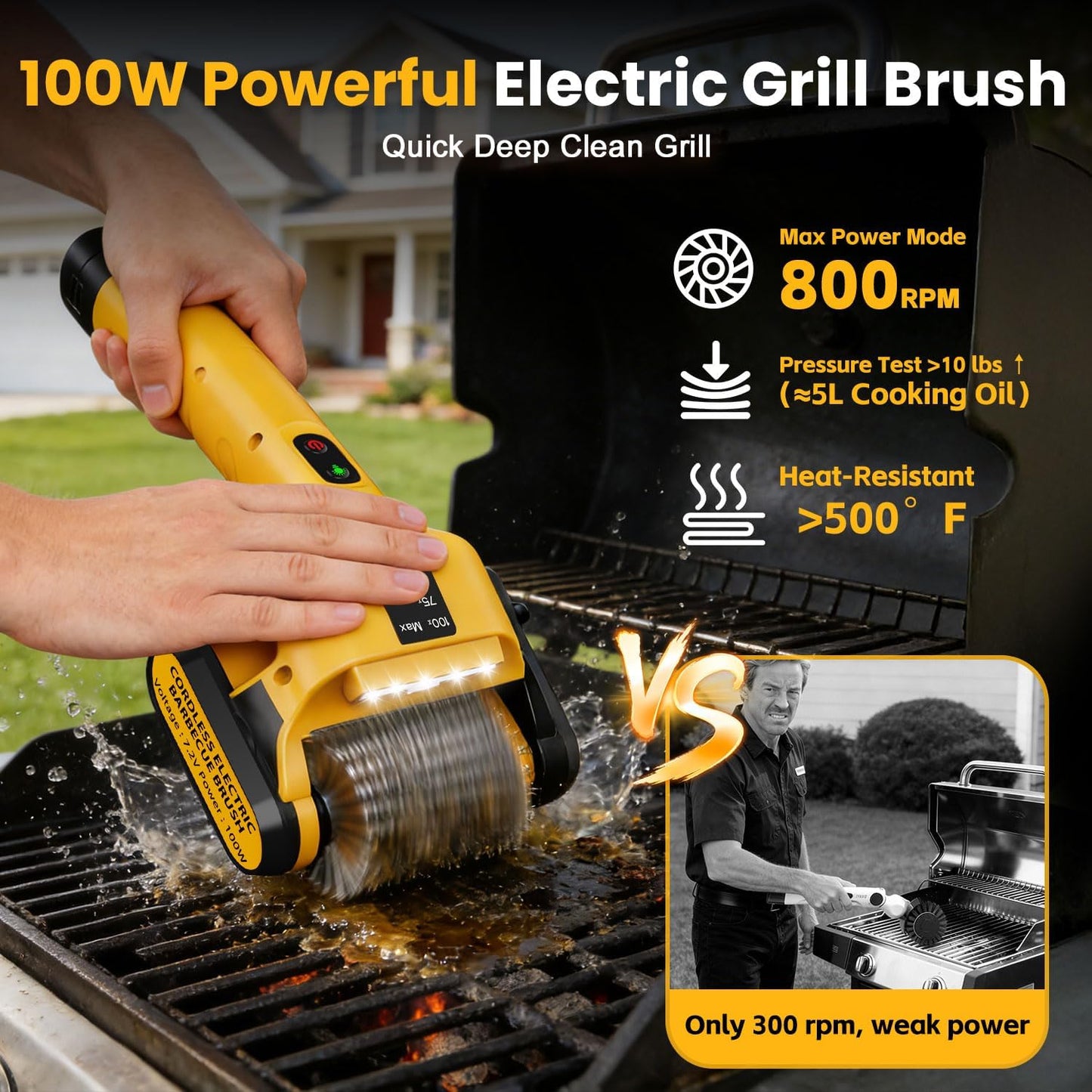 Cepillo limpieza parrilla 5000mAh 800RPM acero inox