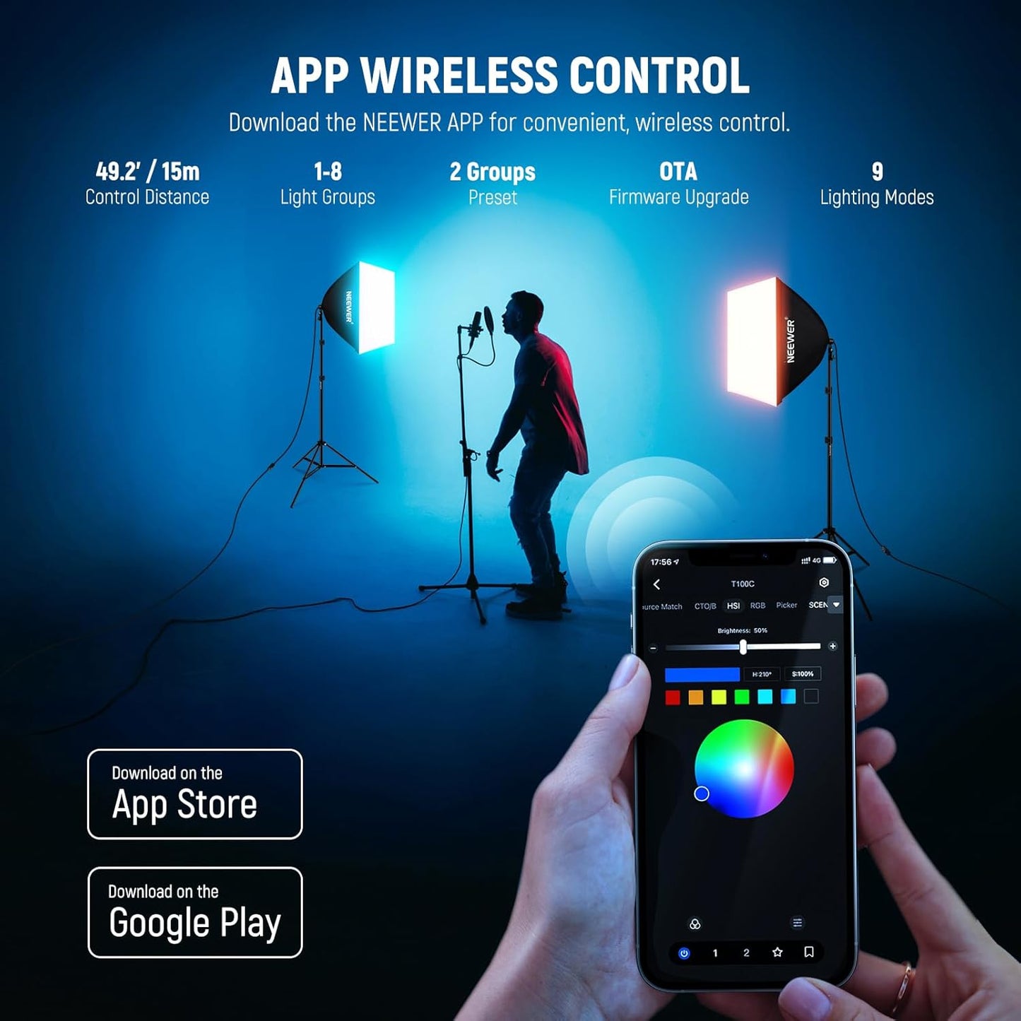 2 Kits Luz RGB 26W CRI93 E26 24pulg Estudio