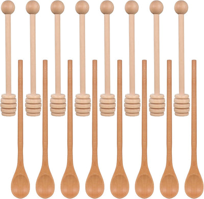 8 Palitos Miel 6pulg y 8 Cucharas Café Mango Largo 7.9pulg