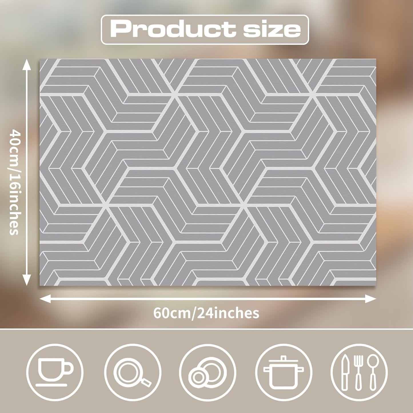 Tapete absorbente encimera cocina baño mascotas hexagonal gris