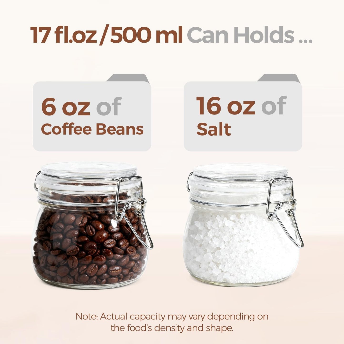Tarros herméticos de vidrio ComSaf para alimentos 17 oz 6 piezas
