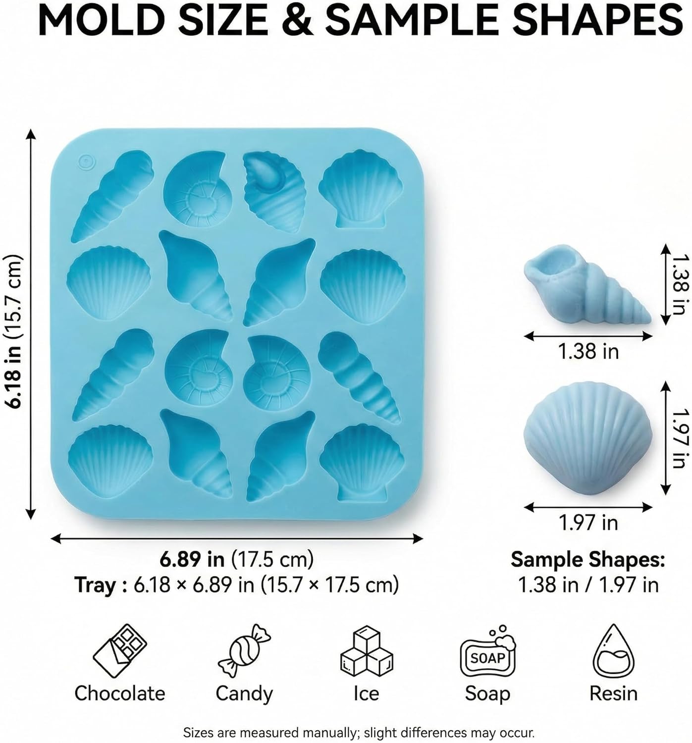 Paquete de 3 moldes de silicona con diseño de conchas marinas