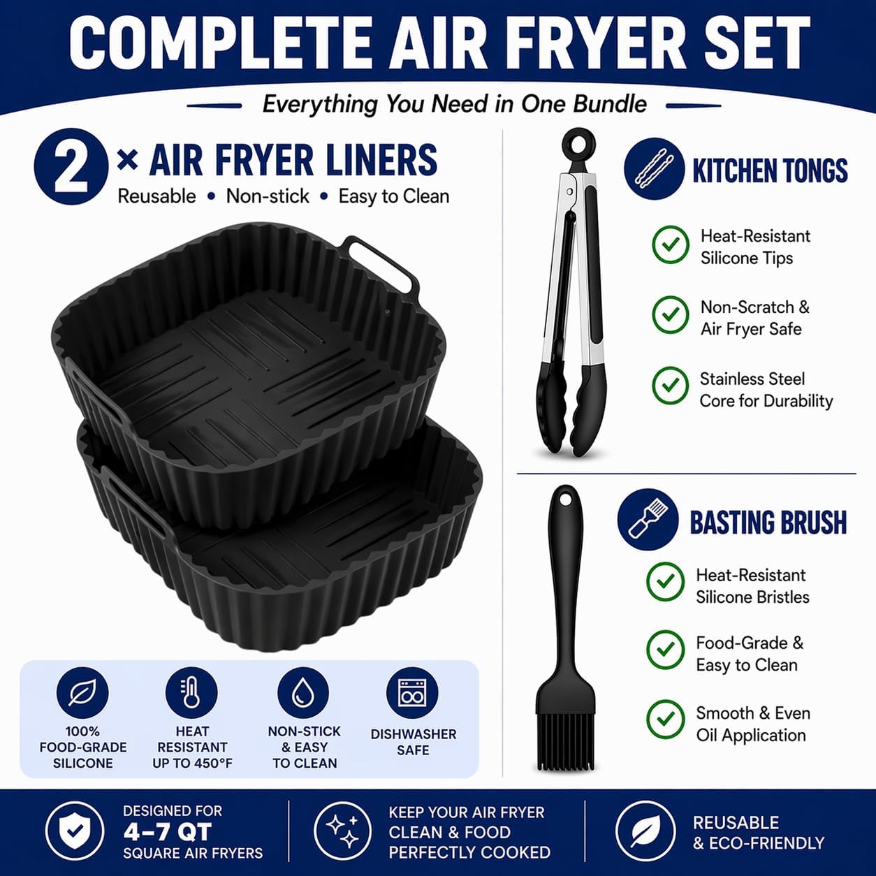 Forros silicona freidora aire pack 2 cesta 4-7qt antiadherente