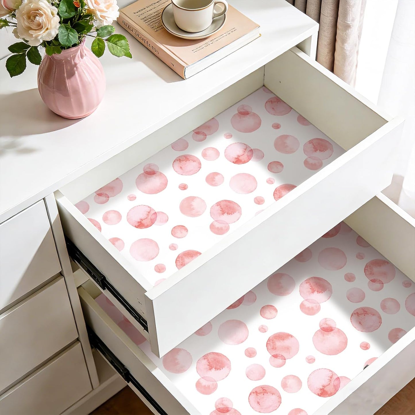 Papel tapiz lunares rosados y blancos autoadhesivo para dormitorio