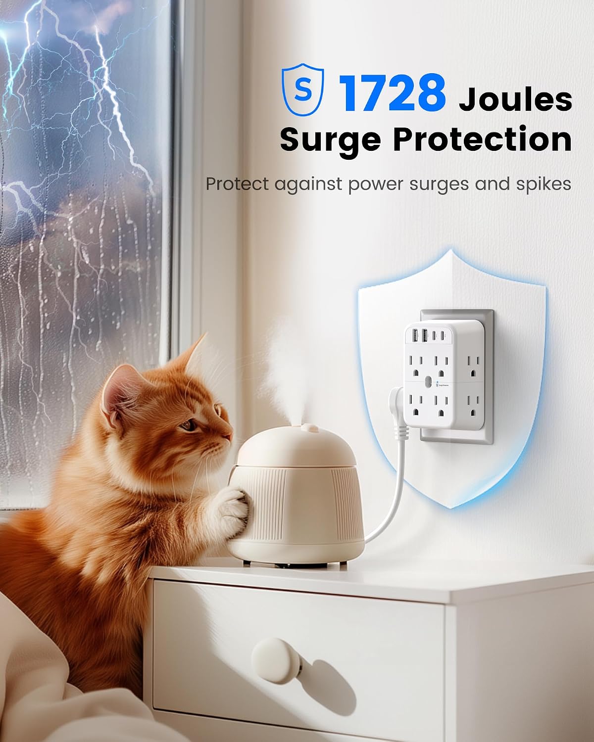 Regleta alimentación 2 puntas 2 USB adaptadores C proteccion sobretension