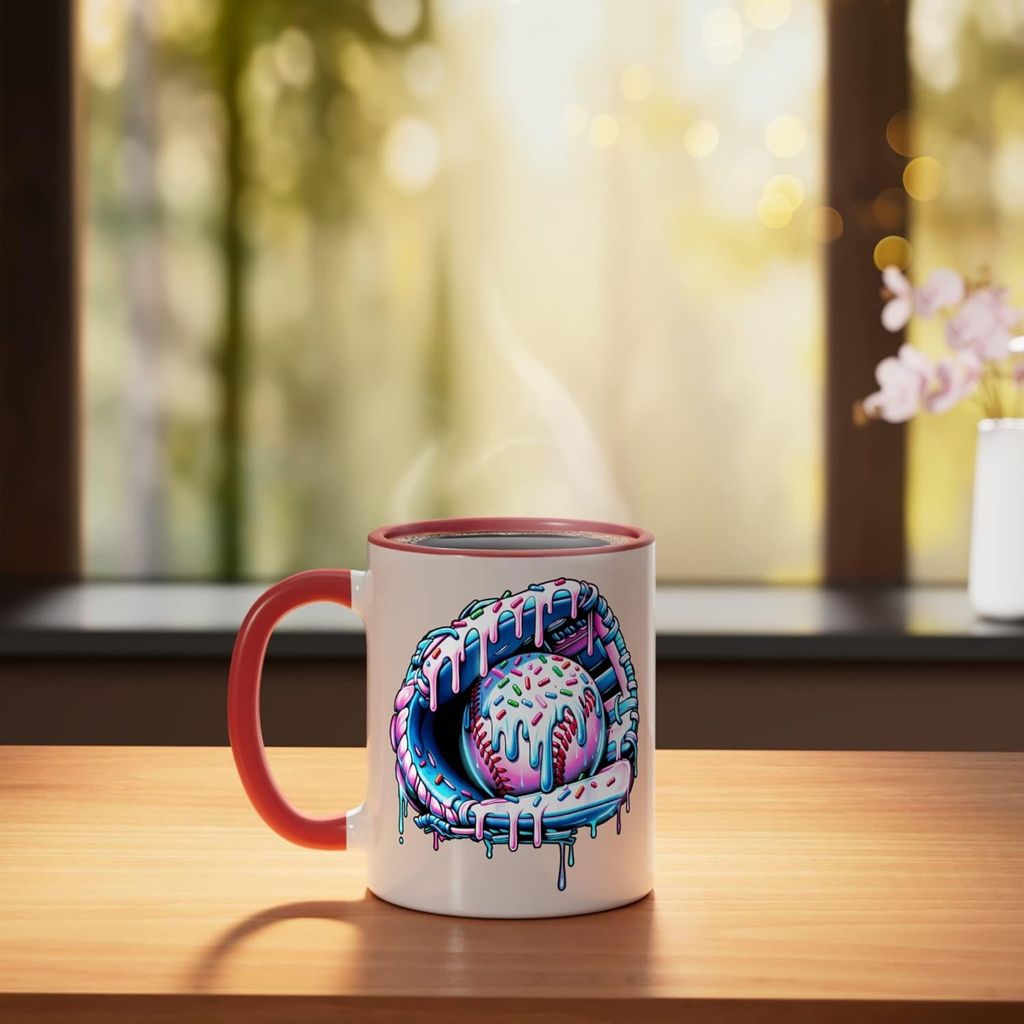 Vaso Cerámica Niño Béisbol Gotas Rojo Blanco