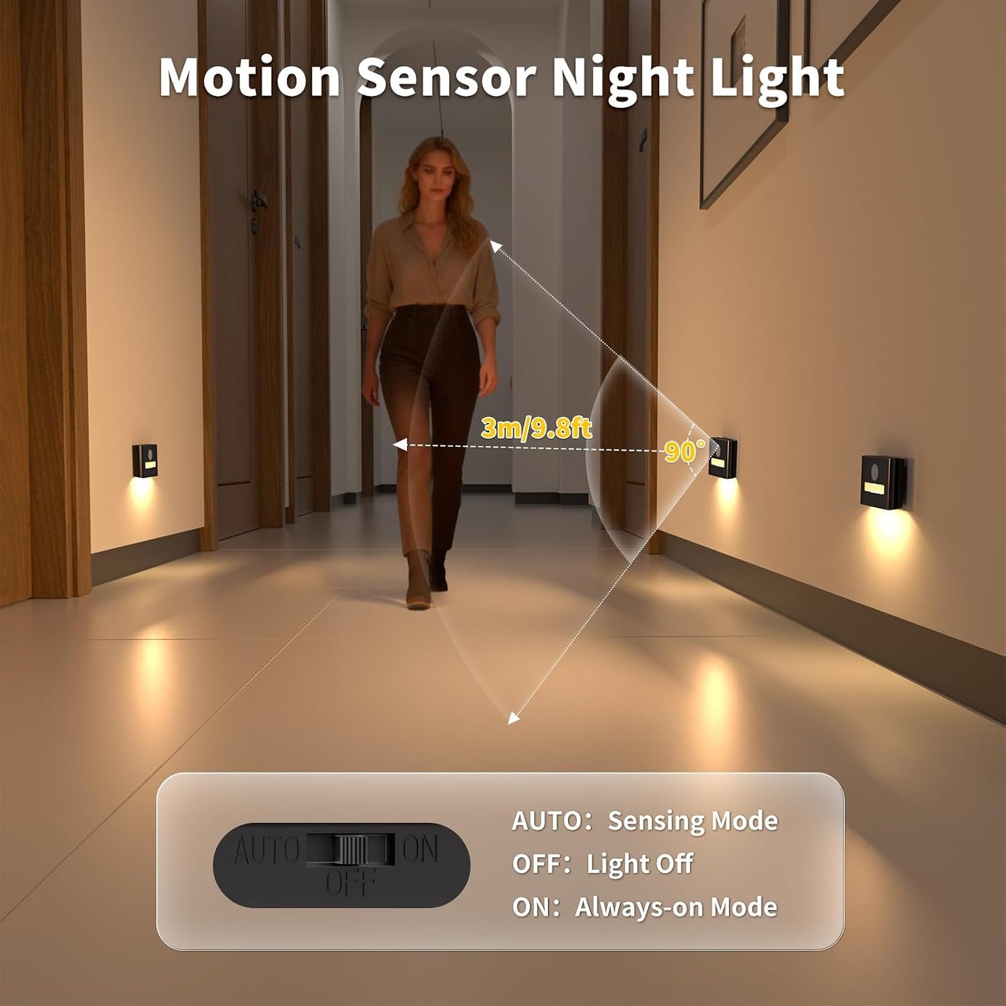 Luces escalera sensor movimiento inalámbrico negro