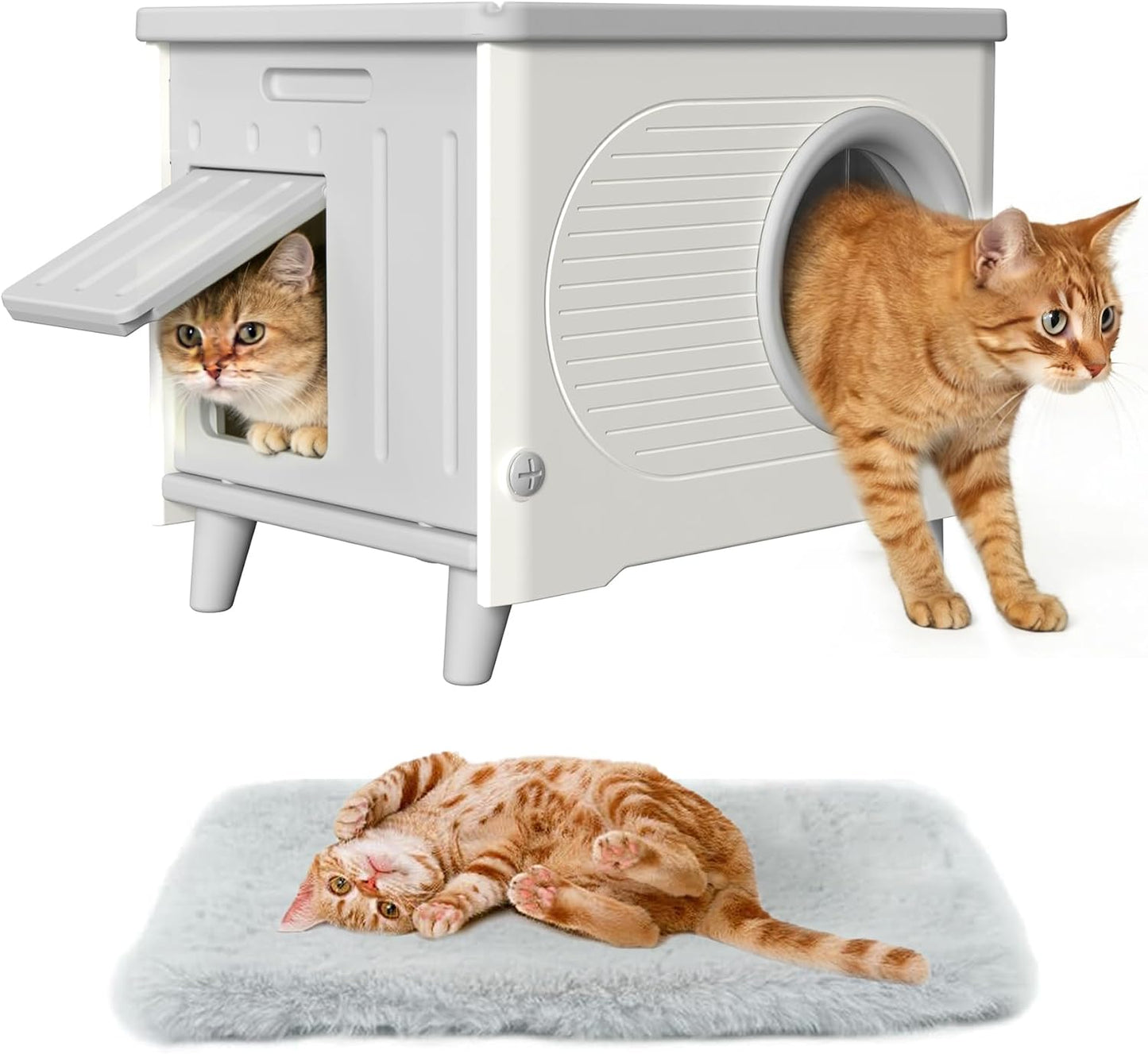 Casa gatos exterior resistente plástico con puerta y cortina
