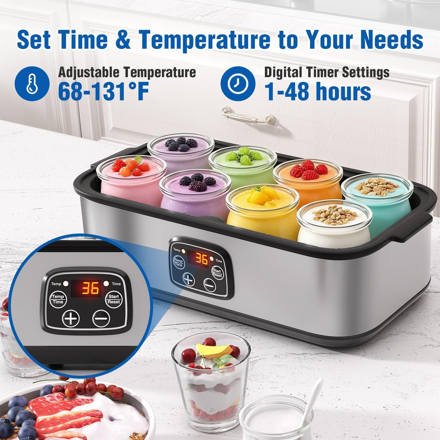 Yogurt maker HOPERAN con 8 frascos de vidrio y control ajustable