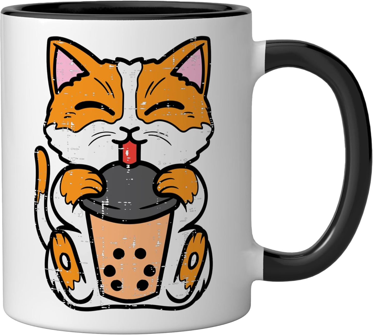 Taza Cerámica Gato Kawaii para Niños y Mujeres Negro/Blanco