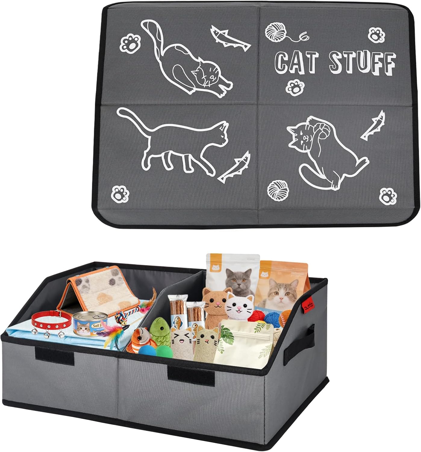 Cesta juguetes gato con tapa divisor 19pulg 600D