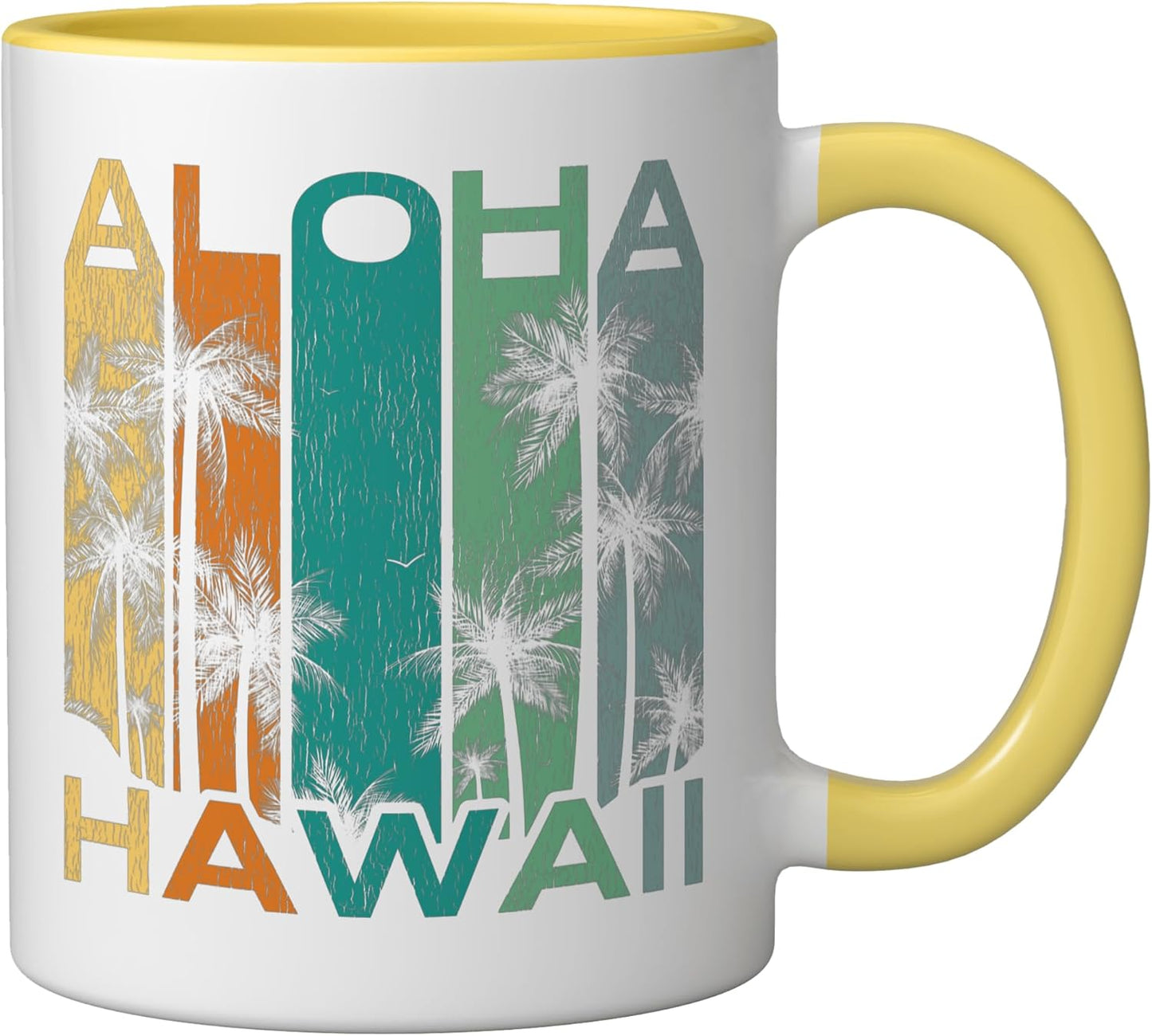 Taza cerámica Aloha Hawaii vintage surfboard amarillo/blanco