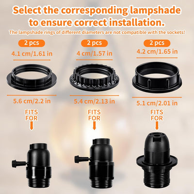 6 Anillos E26/E27 Negro para Lámpara 1.34-1.54pulg