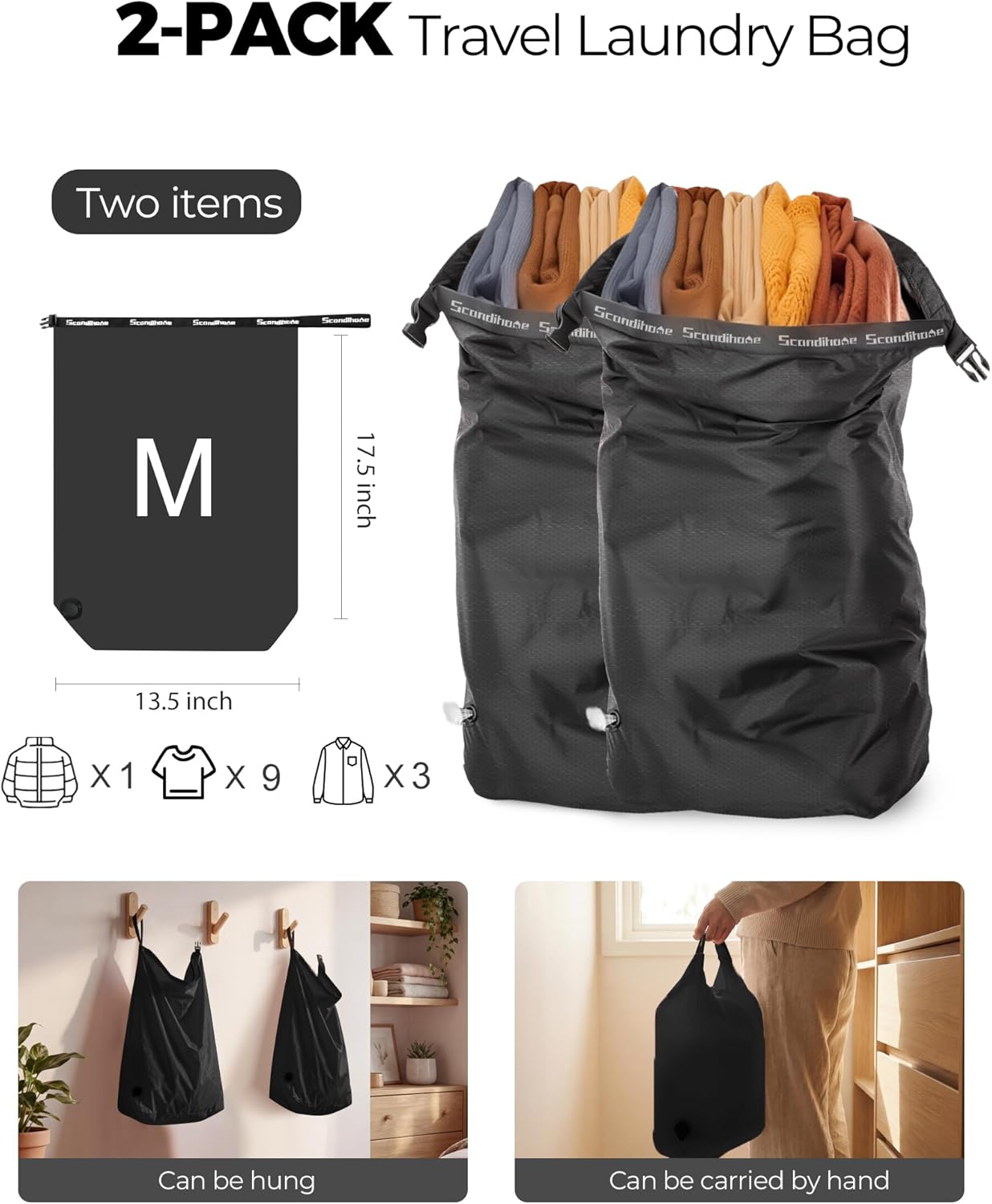 Bolsa lavandería viaje compresión al vacío reutilizable impermeable