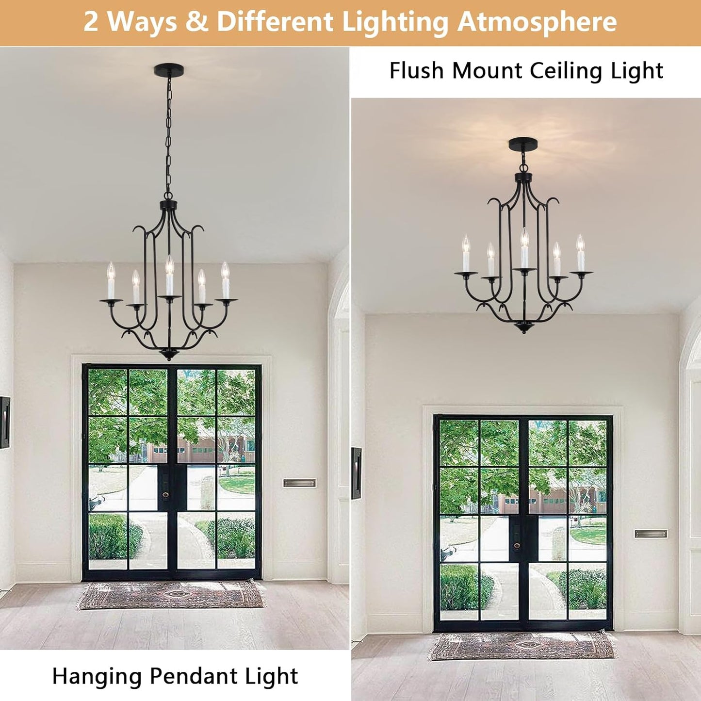 Candelabro negro 5 luces colgante ajustable sala comedor