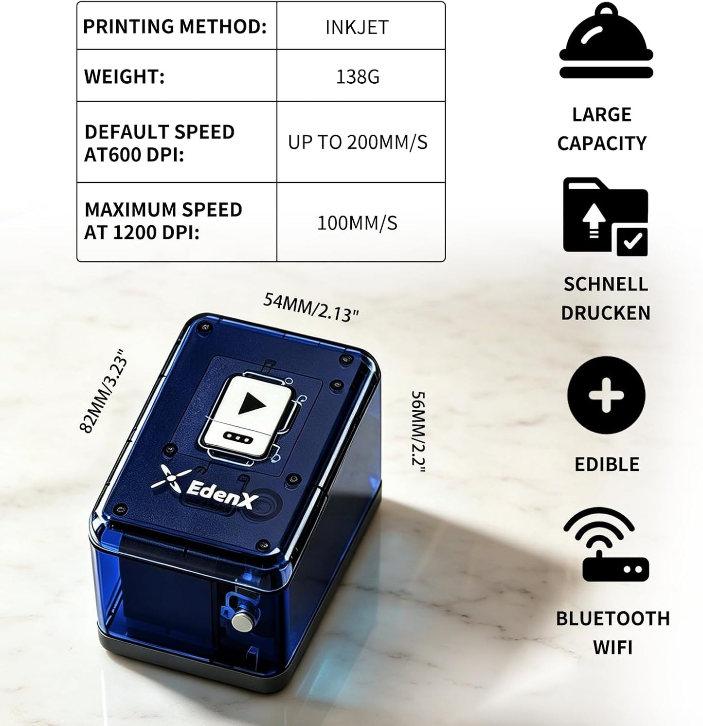 Impresora alimenticia Bluetooth para café y decoración de postres