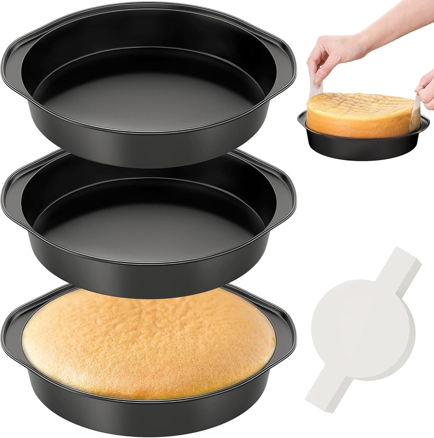 Molde redondo para pasteles de 6 pulgadas con asa y 100 piezas de papel pergamino