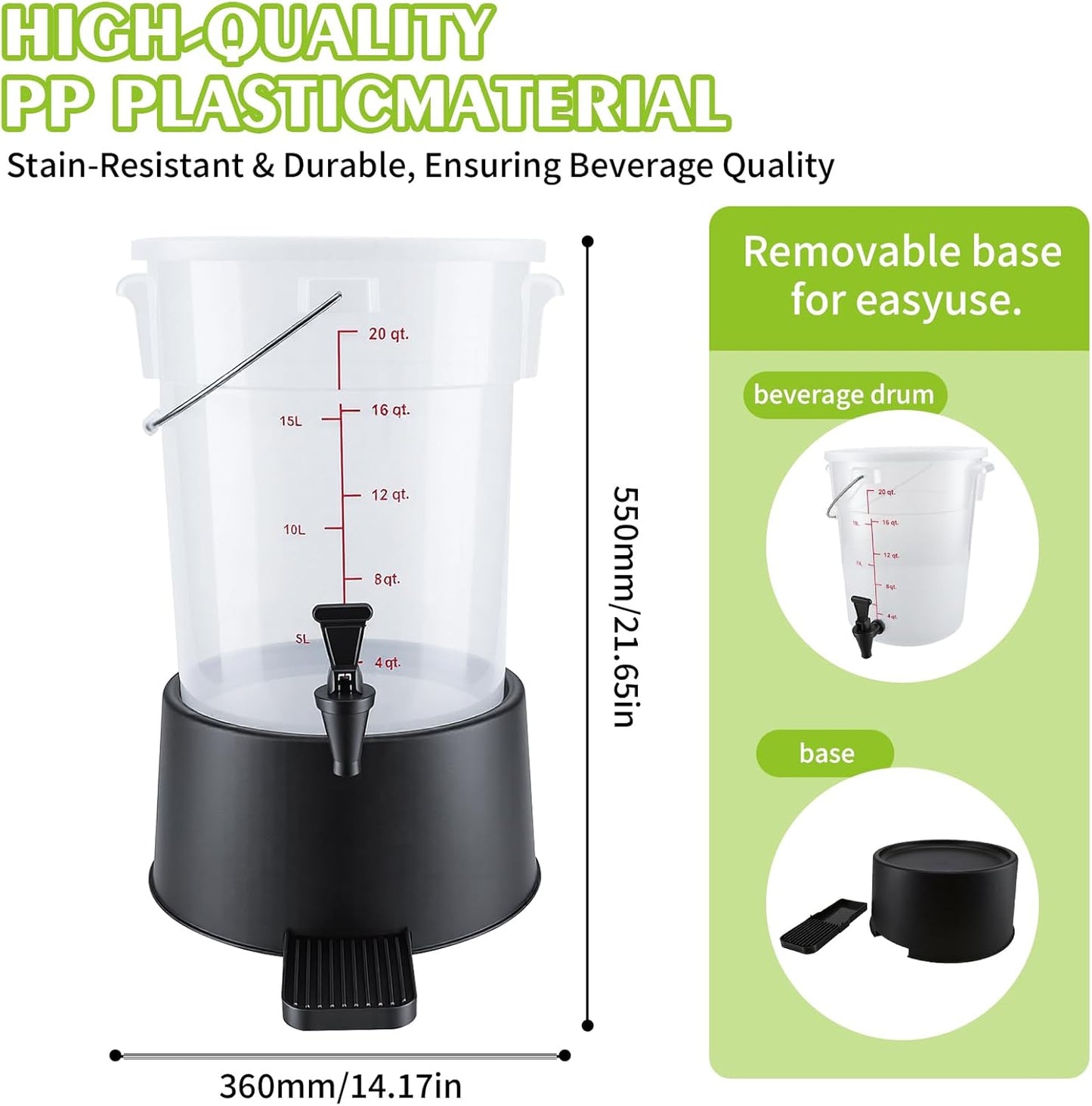 Dispensador redondo de bebidas con tapa y asa para eventos