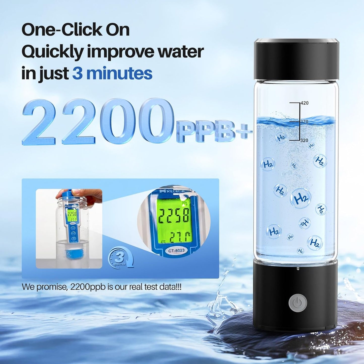 Botella de agua de hidrógeno MOVOCA generador rápido 3 min 2200 PPB